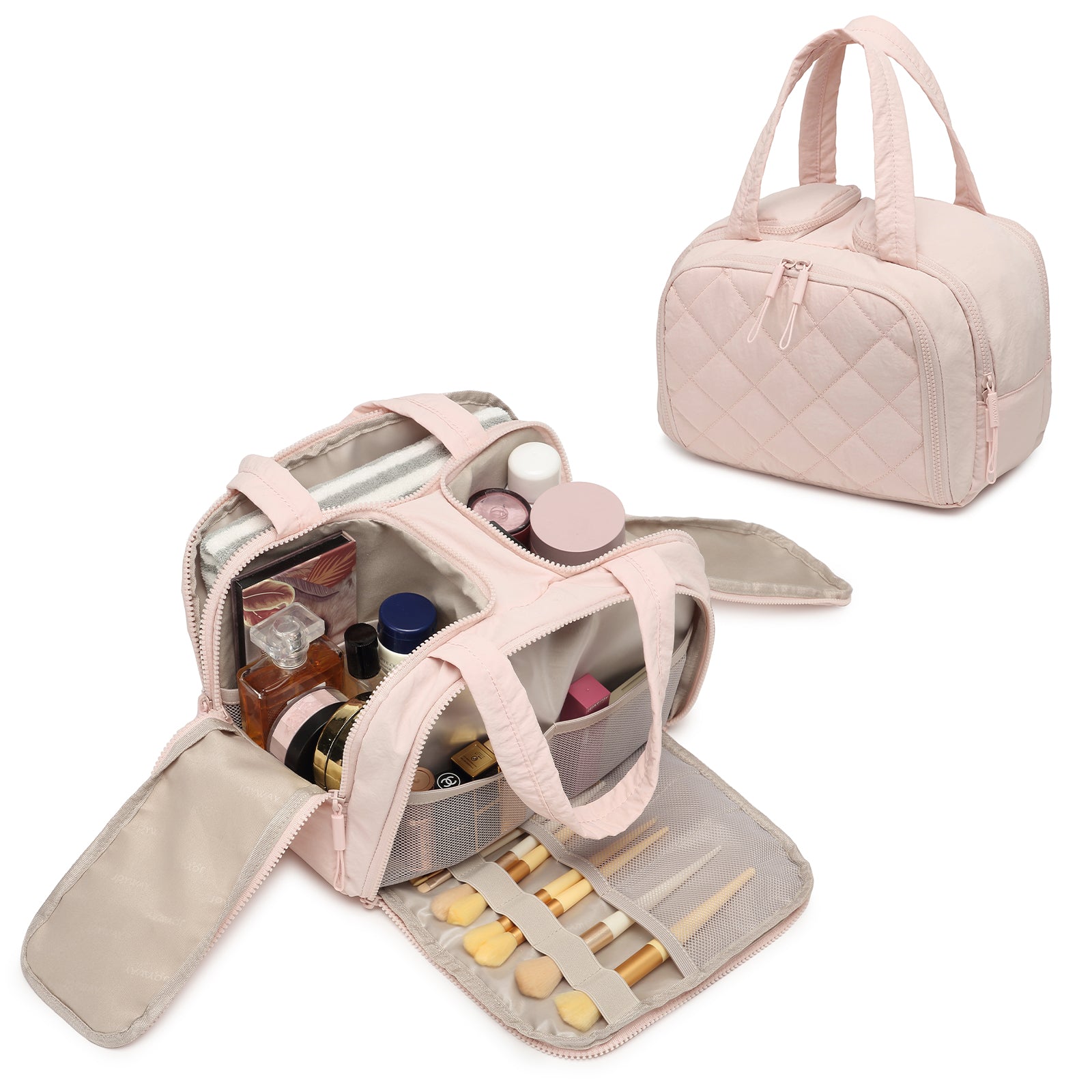 Travel toiletry bag, lightweight, large capacity, expandable, designed for women, fluffy cosmetic bag with handle, suitable for storing accessories, essentials and toiletries.