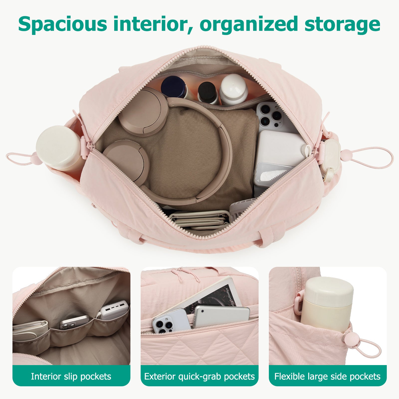 Women's travel handbag, gym bag, with waterproof pockets, carry-on, weekend travel bag, waterproof, sports and gym bag, suitable for sports and fitness