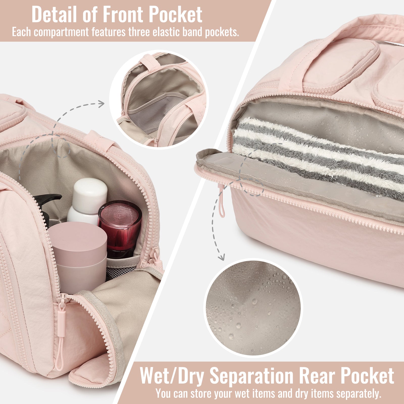 Travel toiletry bag, lightweight, large capacity, expandable, designed for women, fluffy cosmetic bag with handle, suitable for storing accessories, essentials and toiletries.